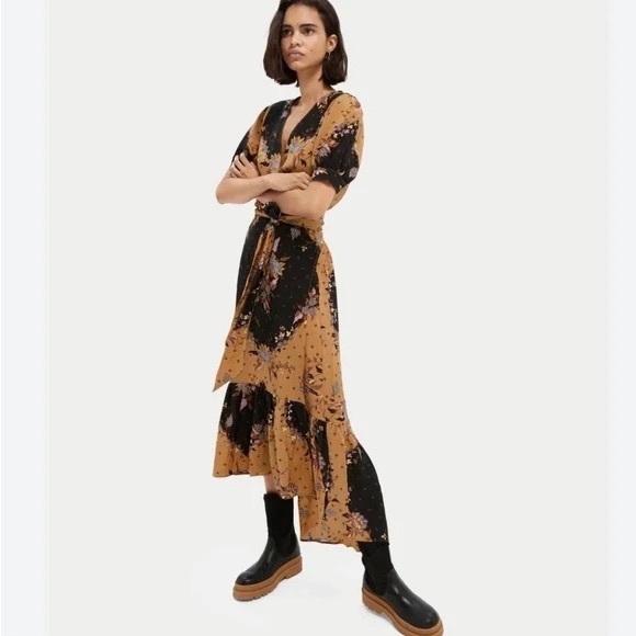 Scotch & Soda Floral Print Maxi Dress in Black and Mustard — Large - Picture 4 of 13